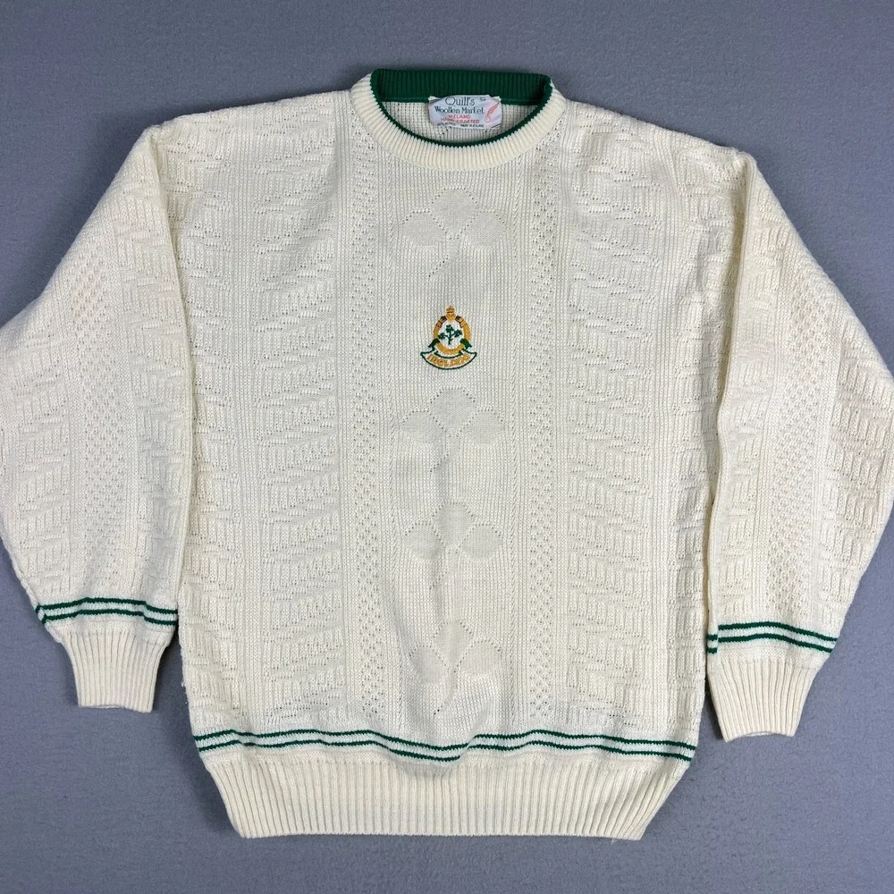 VTG Ireland‎ Knit Sweater Mens Large Acrylic 1990s Shamrock Crest St Patricks